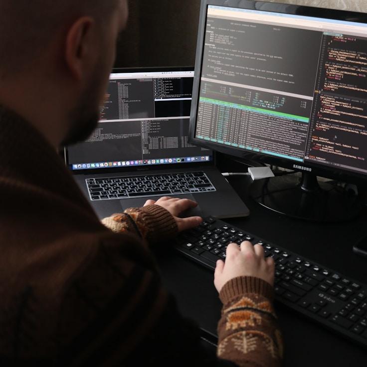 Mobile app project planning workspace with devices and development tools